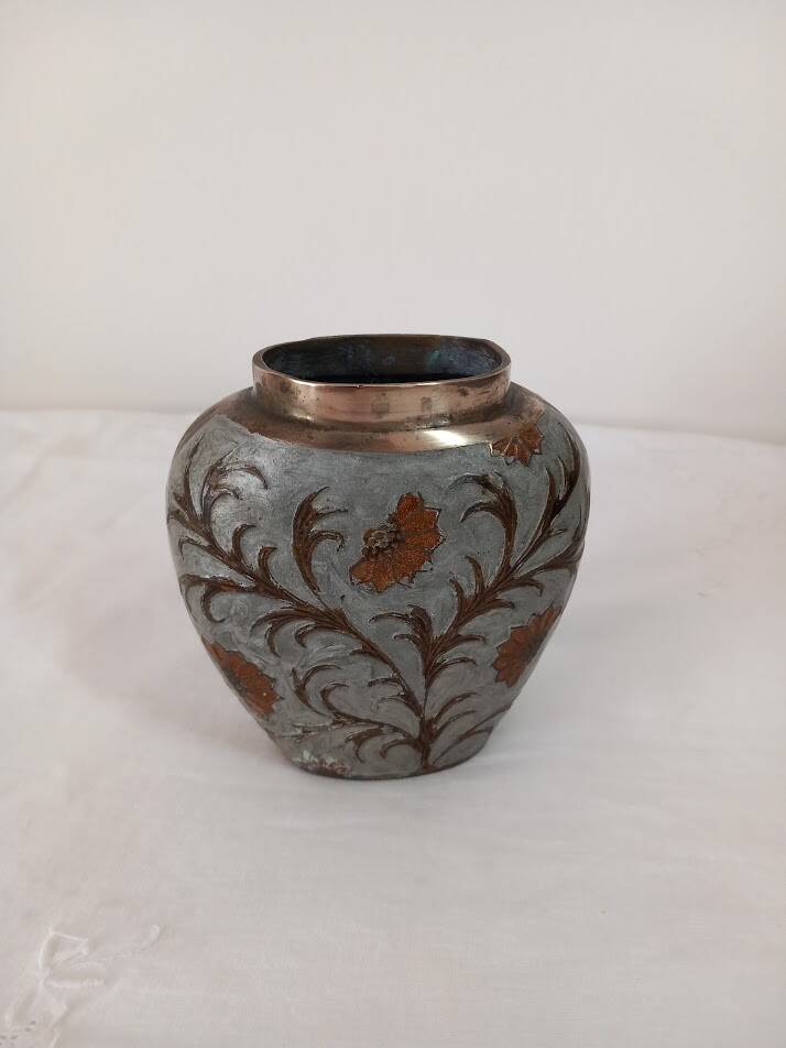 Enameled brass vase