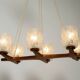 Beautiful 6-armed Scandinavian 1960s ceiling lamp made of teak and with gla