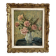 Huile sur panneau bouquet de roses signée Akar (?) dans son cadre doré