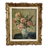 Oil on panel bouquet of roses signed Akar (?) in its gilded frame.