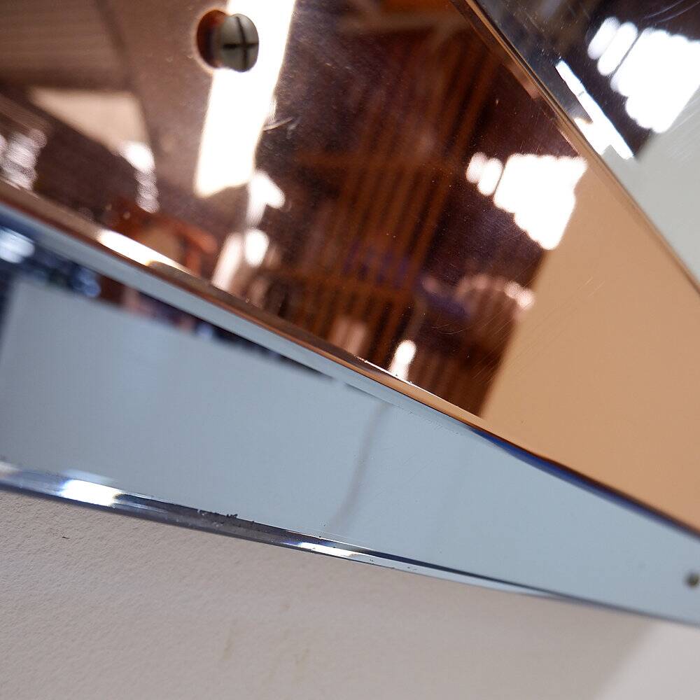 Bevelled wall mirror with blue and copper mirror panels - Italy 1930s