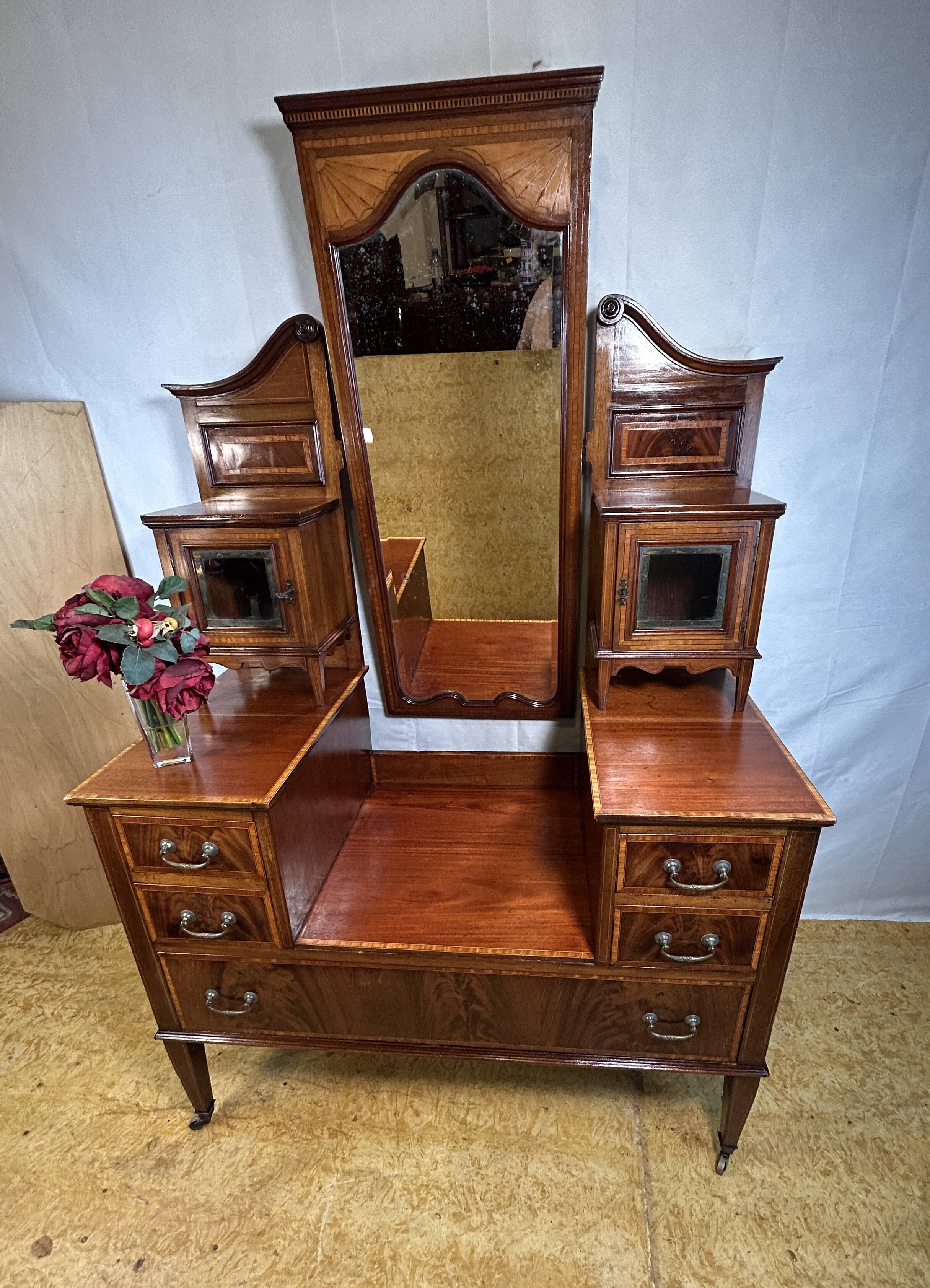 Edwardian Vintage Inlaid Console Hall Table / Dressing Table – 1900–1910