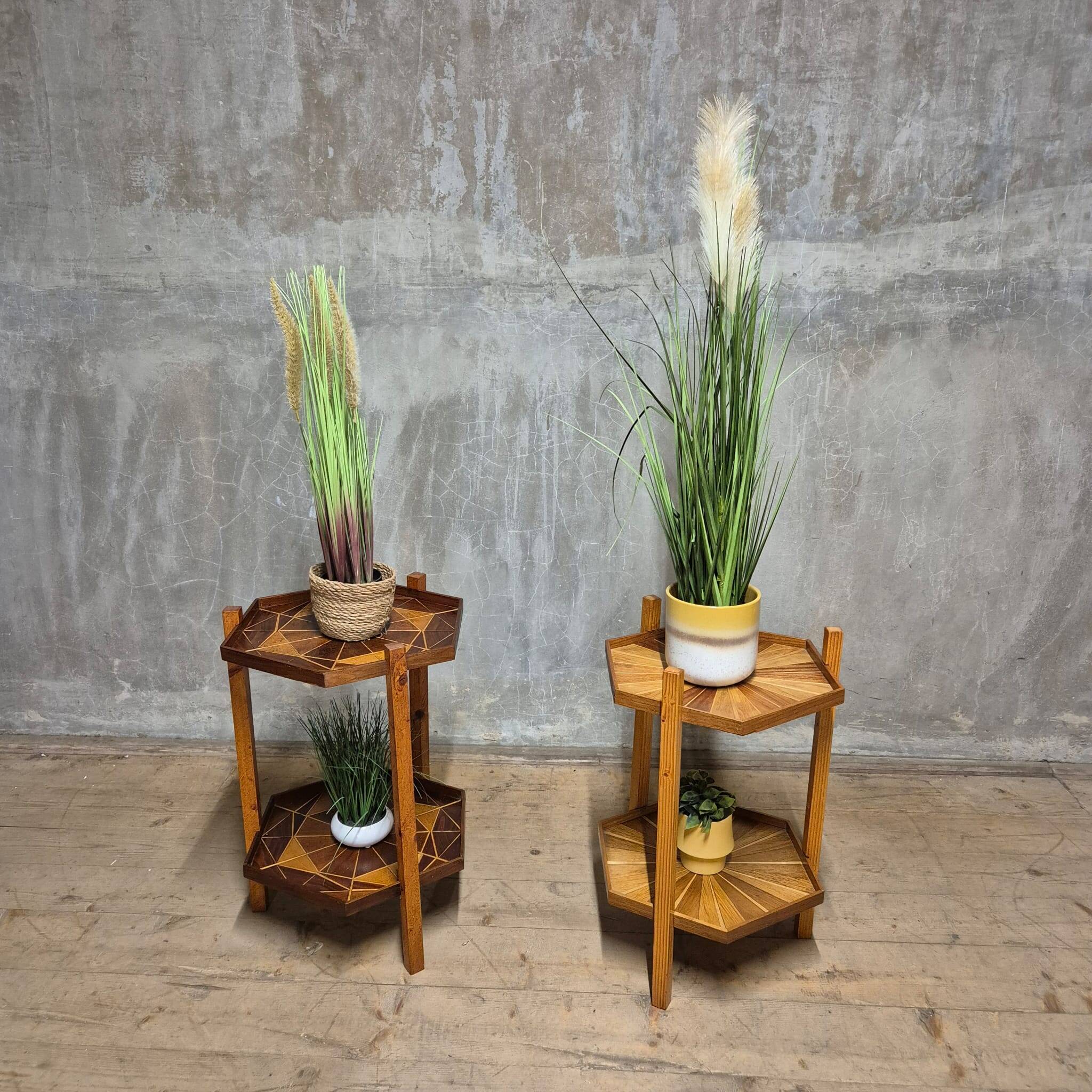 Mid-century marquetry two-tier stand, Czechoslovakia, 1960s–1970s