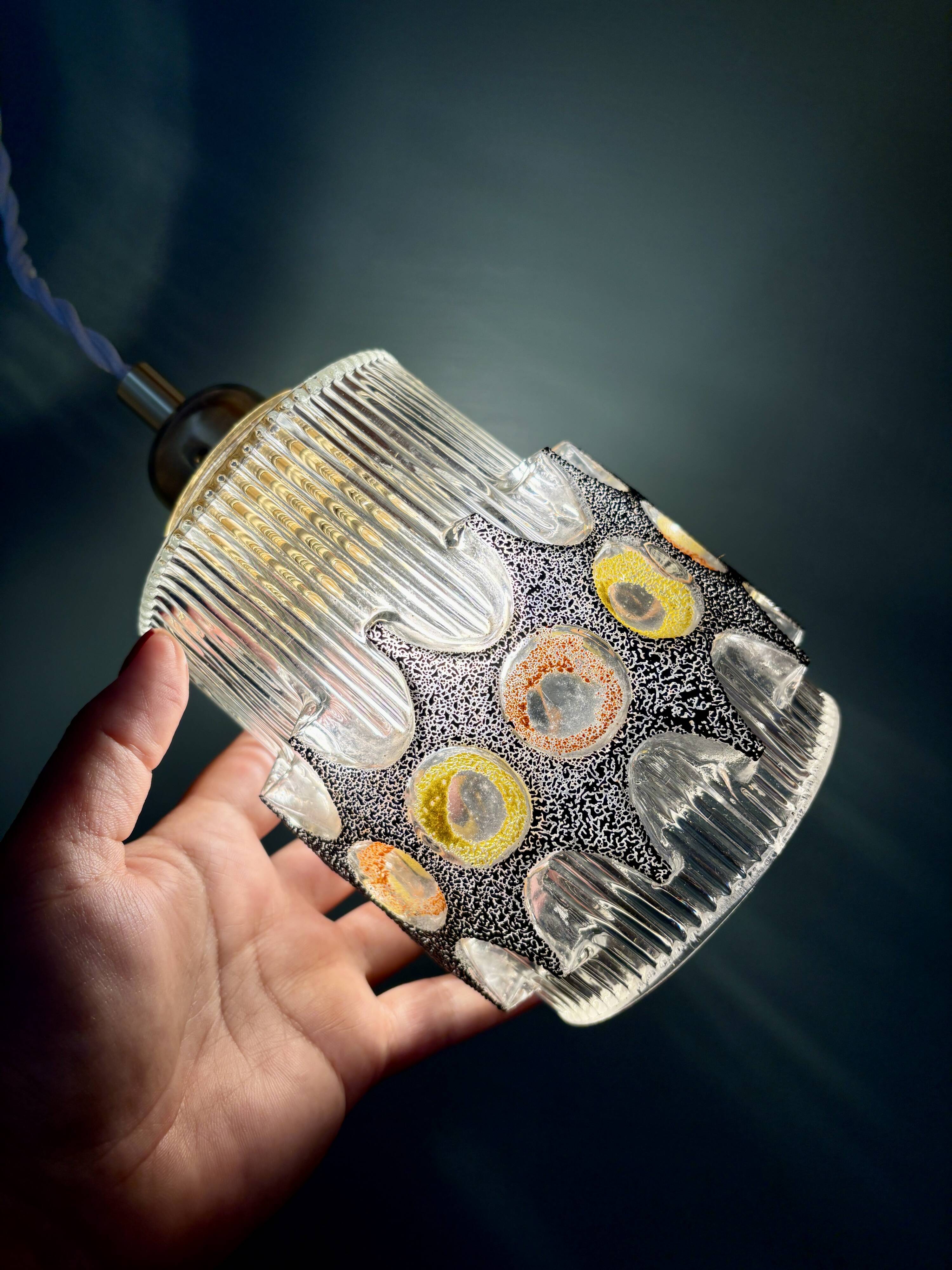 Vintage 70s glass tulip pendant light