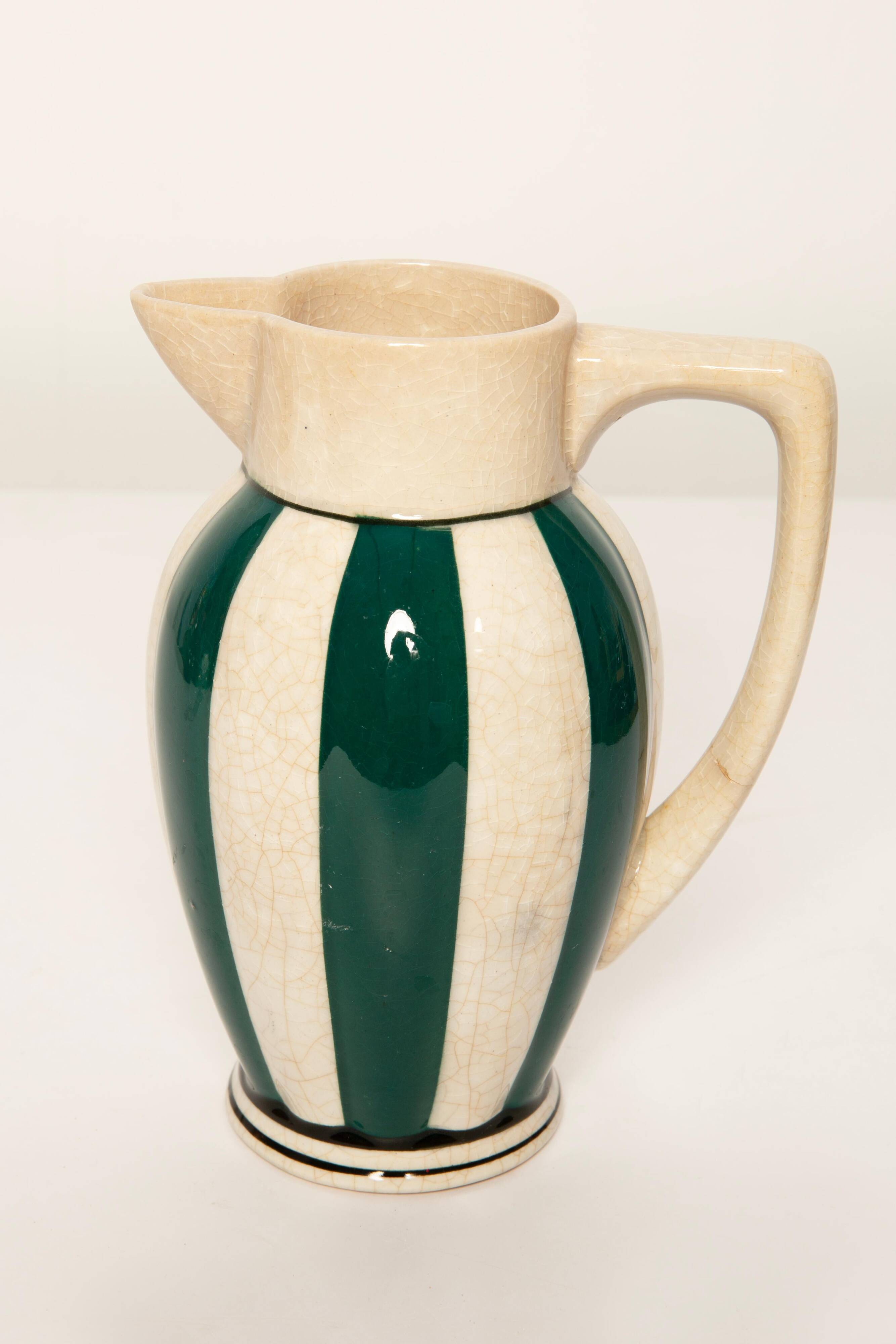 Vintage white and green ceramic porcelain vase from the mid-20th century, Germany, 1960s.