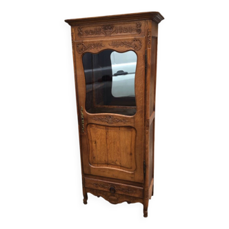 Antique French fruitwood bonnetiere armoire, 18th century