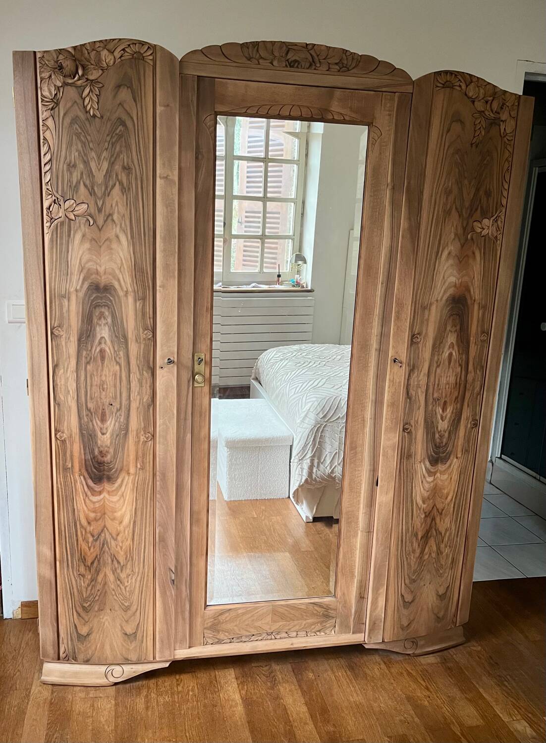 Vintage Art Deco wardrobe in raw wood