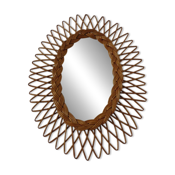 Italian rattan mirror, 1960s