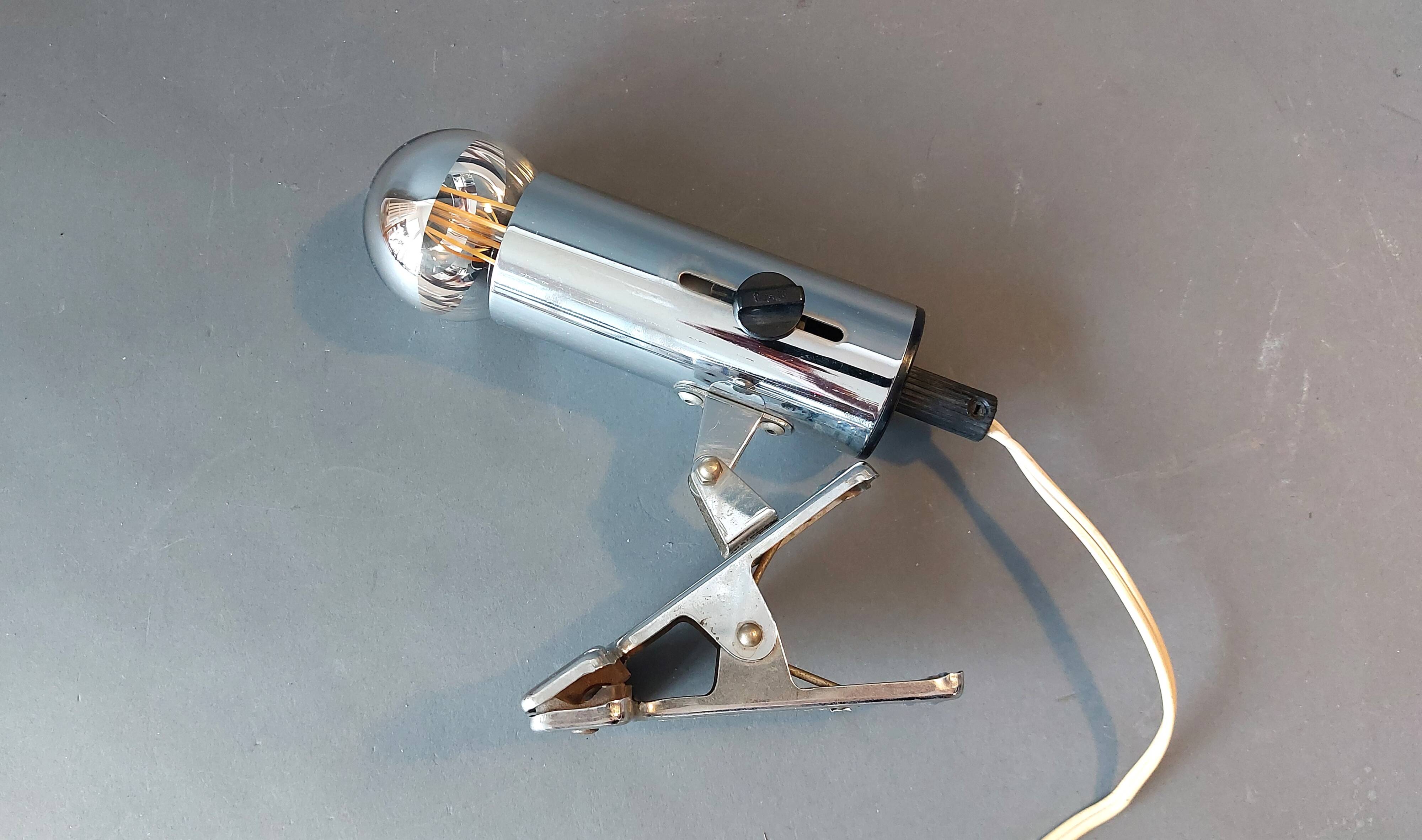 Chrome clip-on spotlight Targetti 1960, Italy.