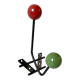 Small double coat hook in metal and wood painted green and red, 1950s-60s