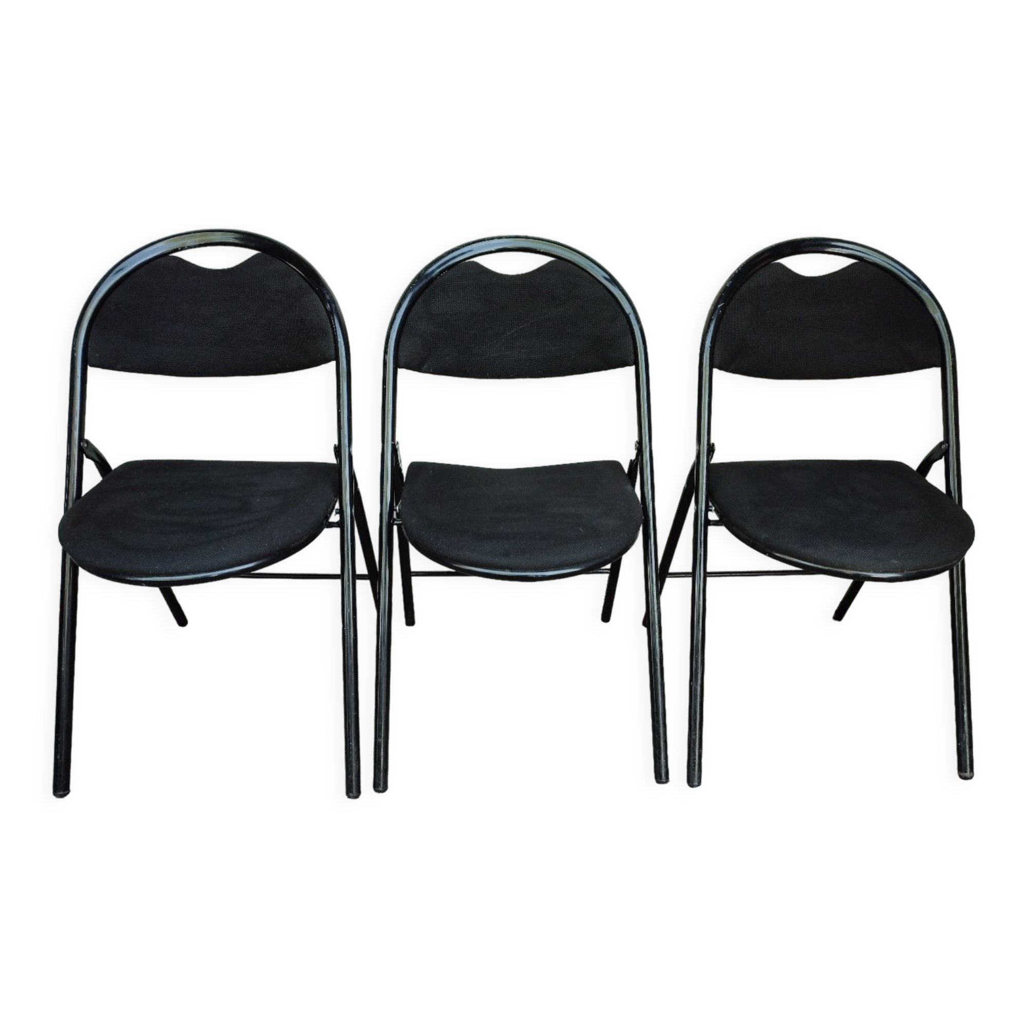 3 folding chairs bergeraul samba vintage black metal fabrics