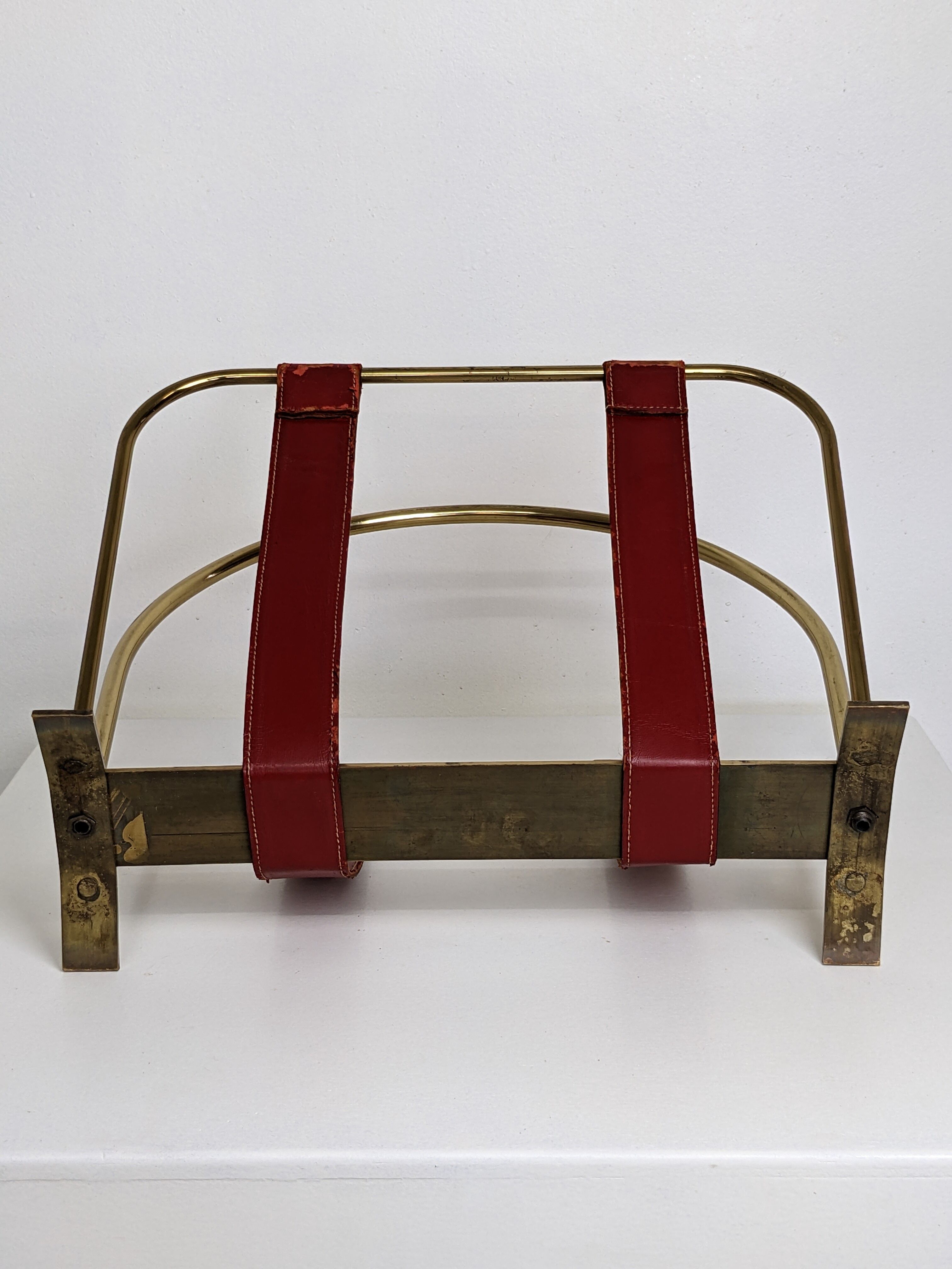 Brass and leather magazine holders, France, 50s