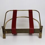 Brass and leather magazine holders, France, 50s
