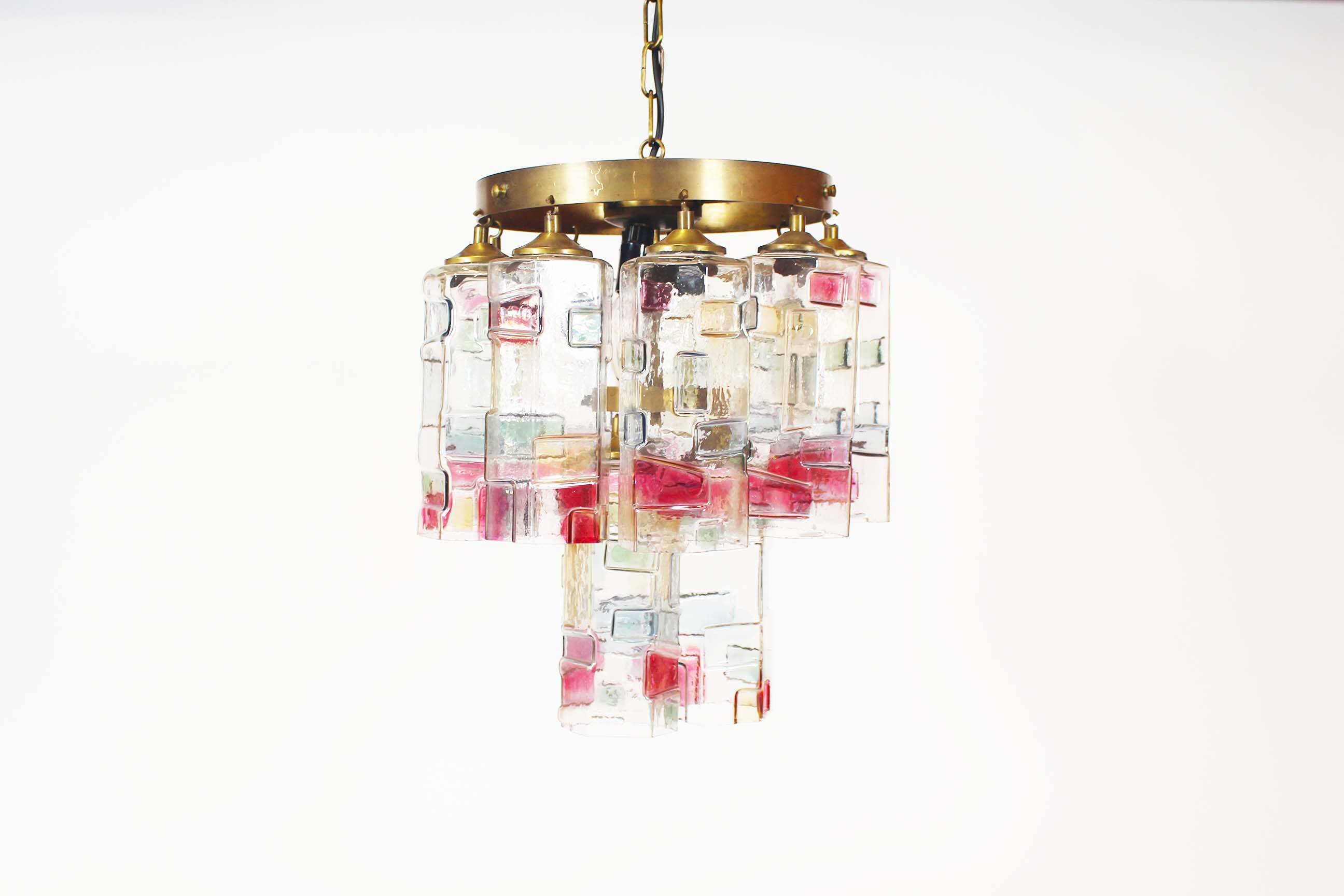 Muranoglass and brass chandelier attributed to Poliarte