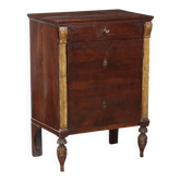 Empire bedside table in walnut with drawer, Italy, 19th century.
