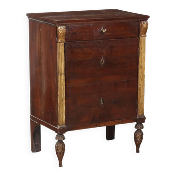 Empire bedside table in walnut with drawer, Italy, 19th century.