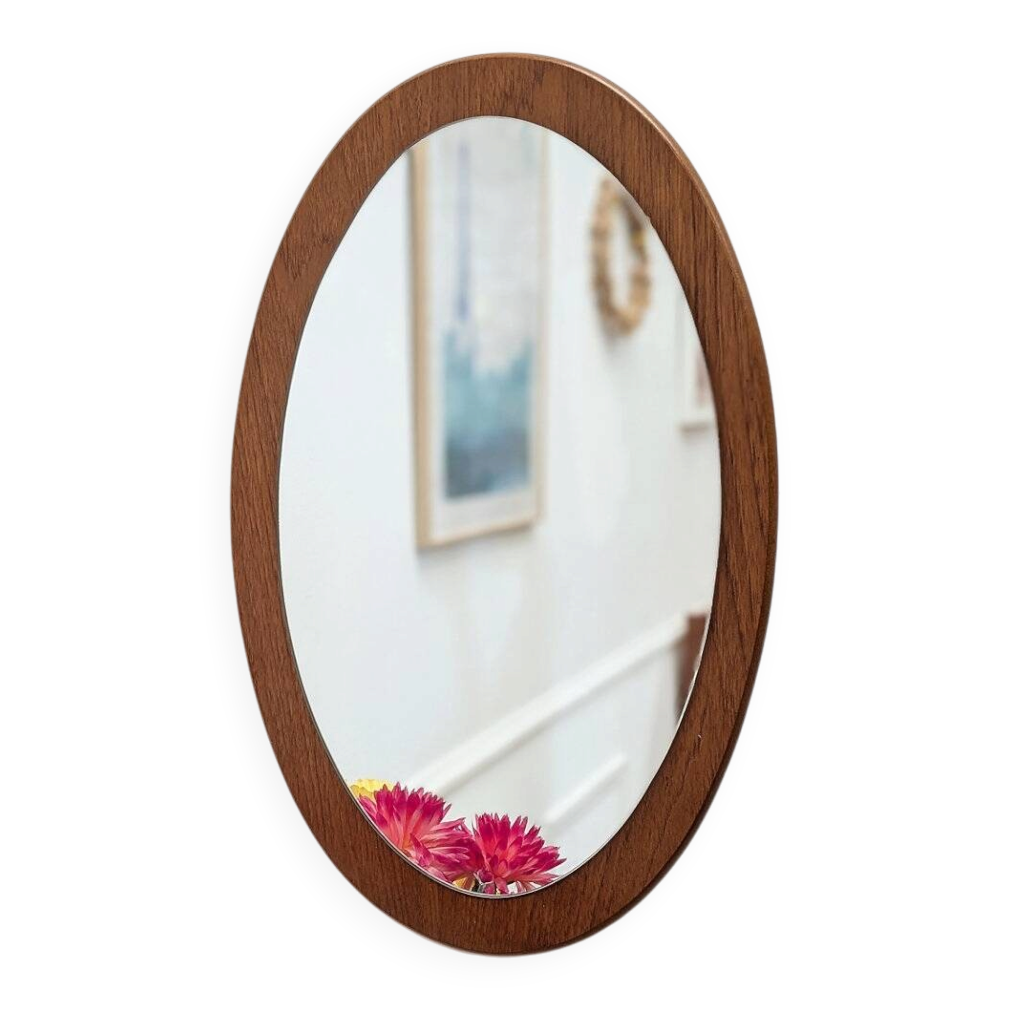 Miroir ovale scandinave en teck – années 60