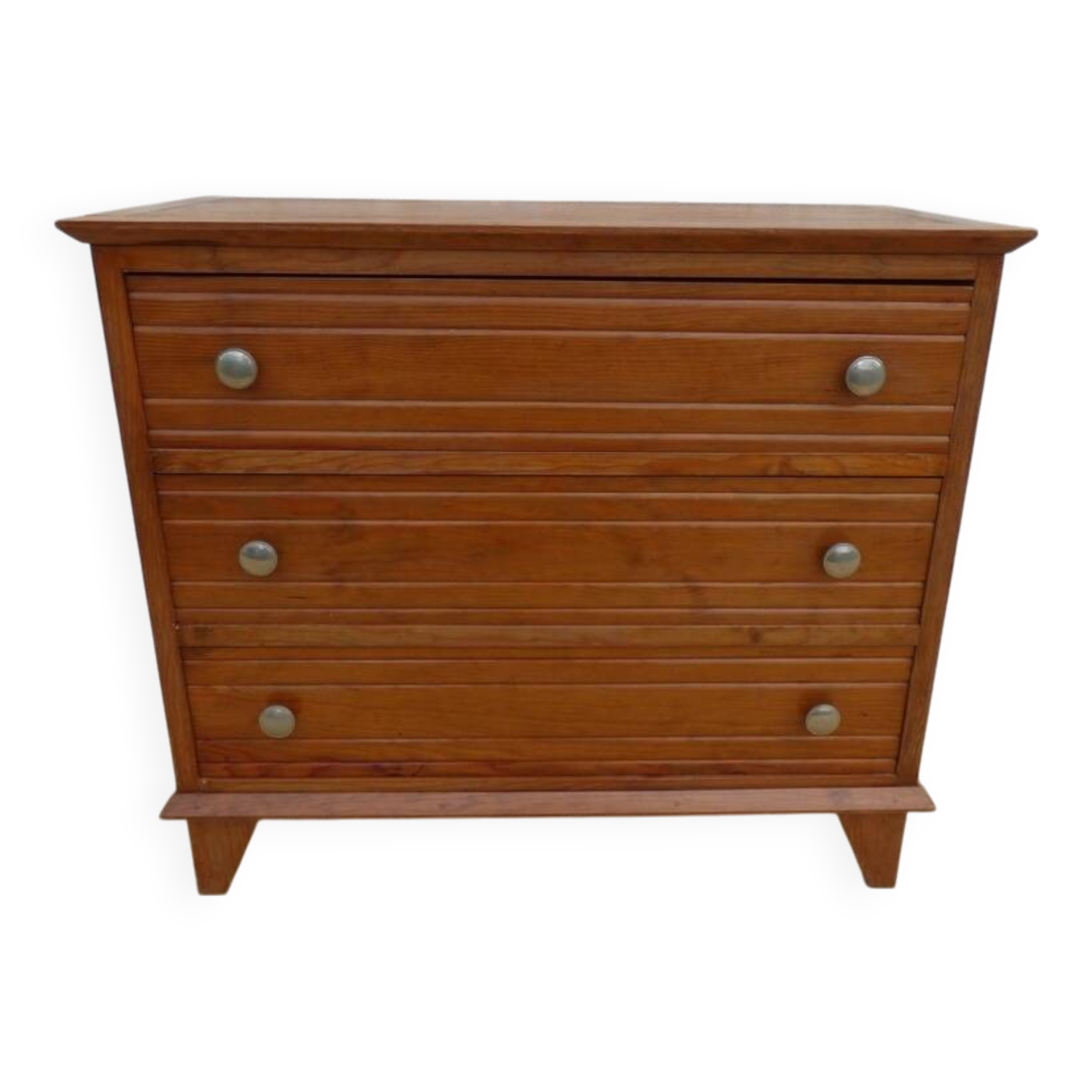 Antique post art deco chest of drawers circa 1940 in solid pine wood in its patina