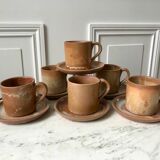 Set of 6 handcrafted stoneware cups and sub-cups 70s