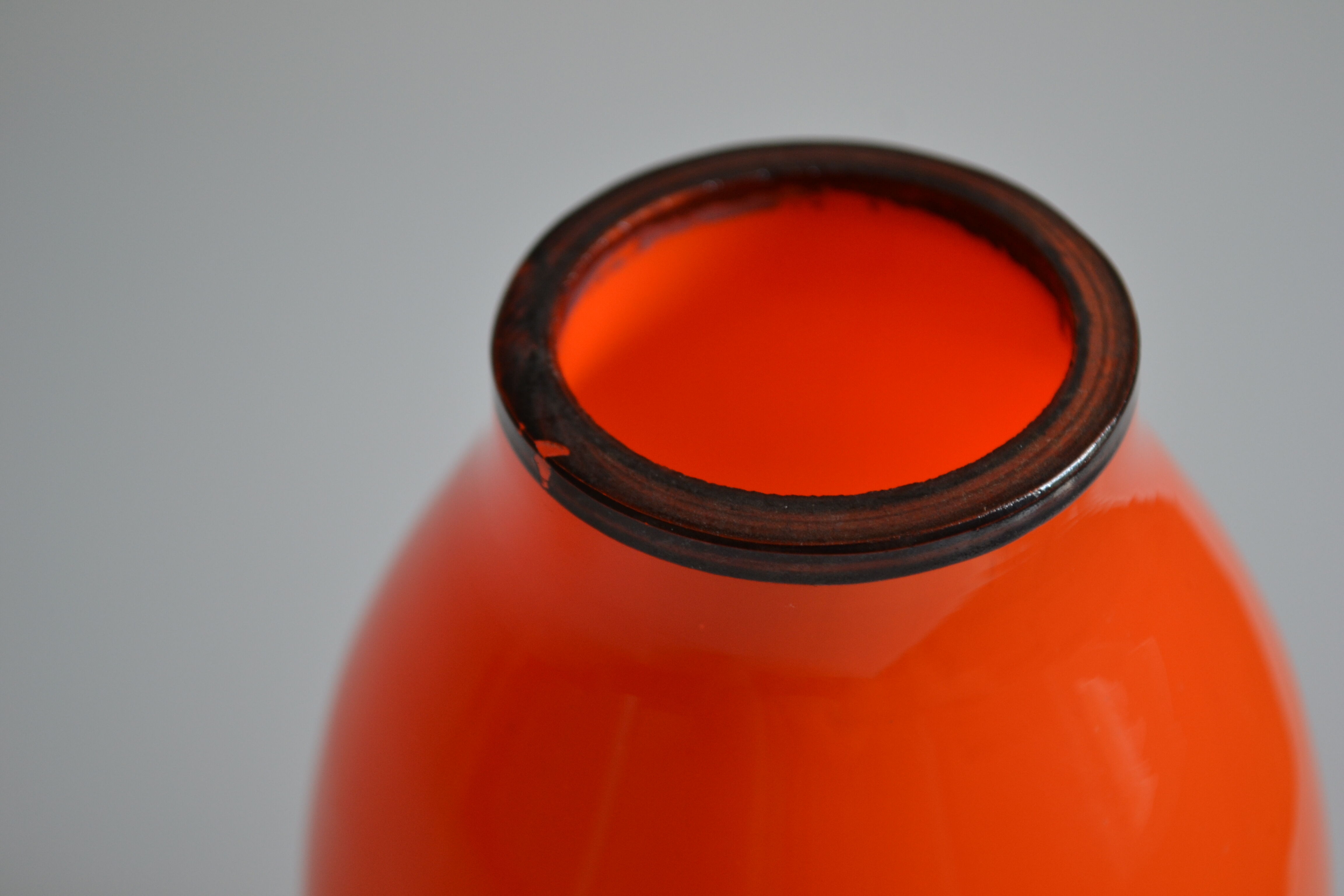Vase vintage glass orange mouth blow murano italy