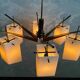 Six-armed chandelier with frosted glass lampshade, Stilux, Italy, 1960s.