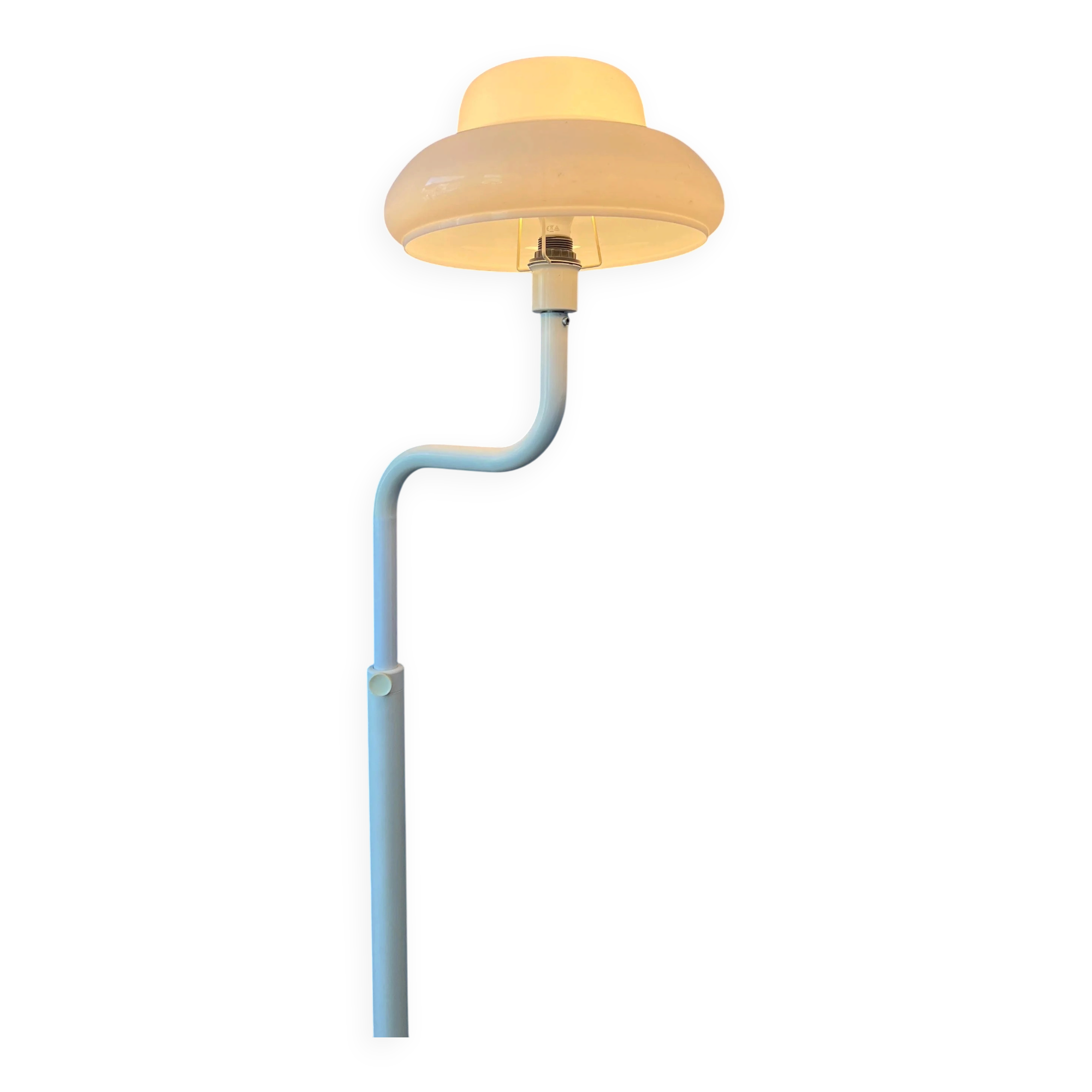 Mid-century mushroom floor lamp with a white plexiglass shade.