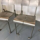 Memphis Architectural Stainless Steel French Dining Chairs, 1980s Set of 4