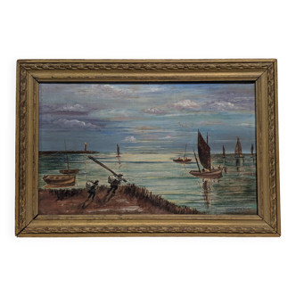 Old oil painting on canvas from the 19th/20th century.
