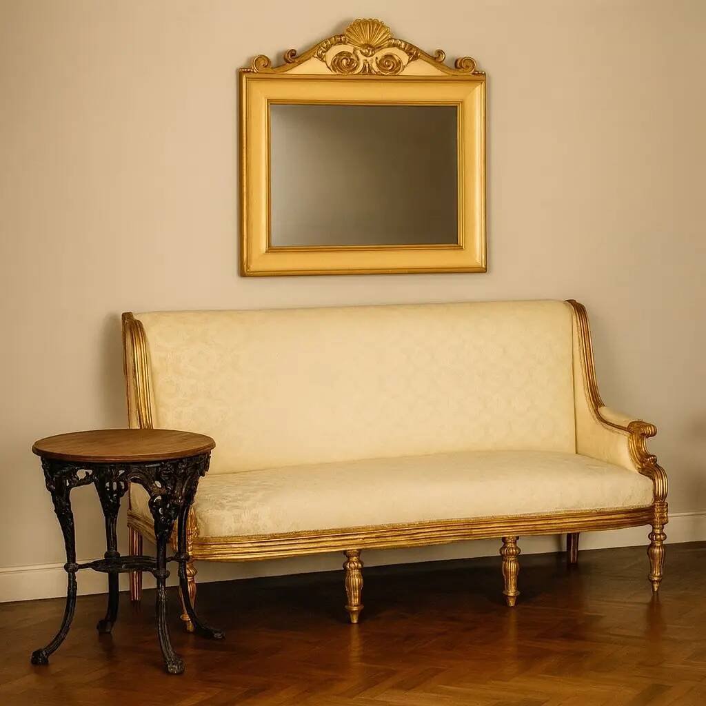 Antique neoclassical canapé in carved wood, Italy, 19th century.