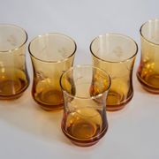 Set of six mid-century glasses and yellow Murano pot, Europe, 1960s.