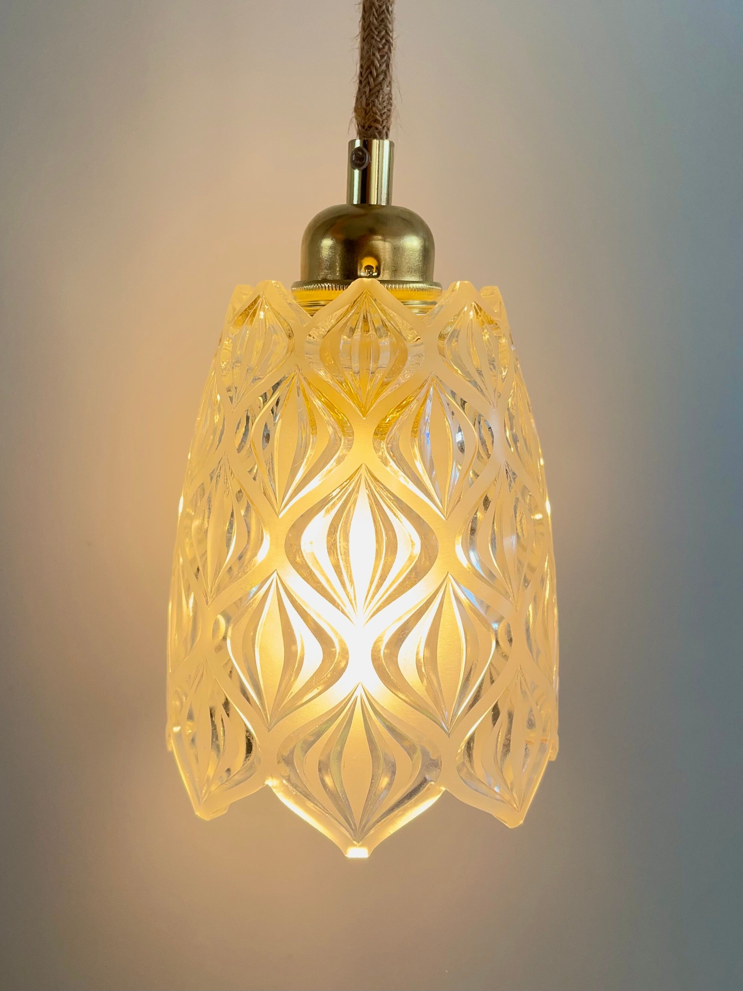 Vintage tulip pendant lamp in molded glass