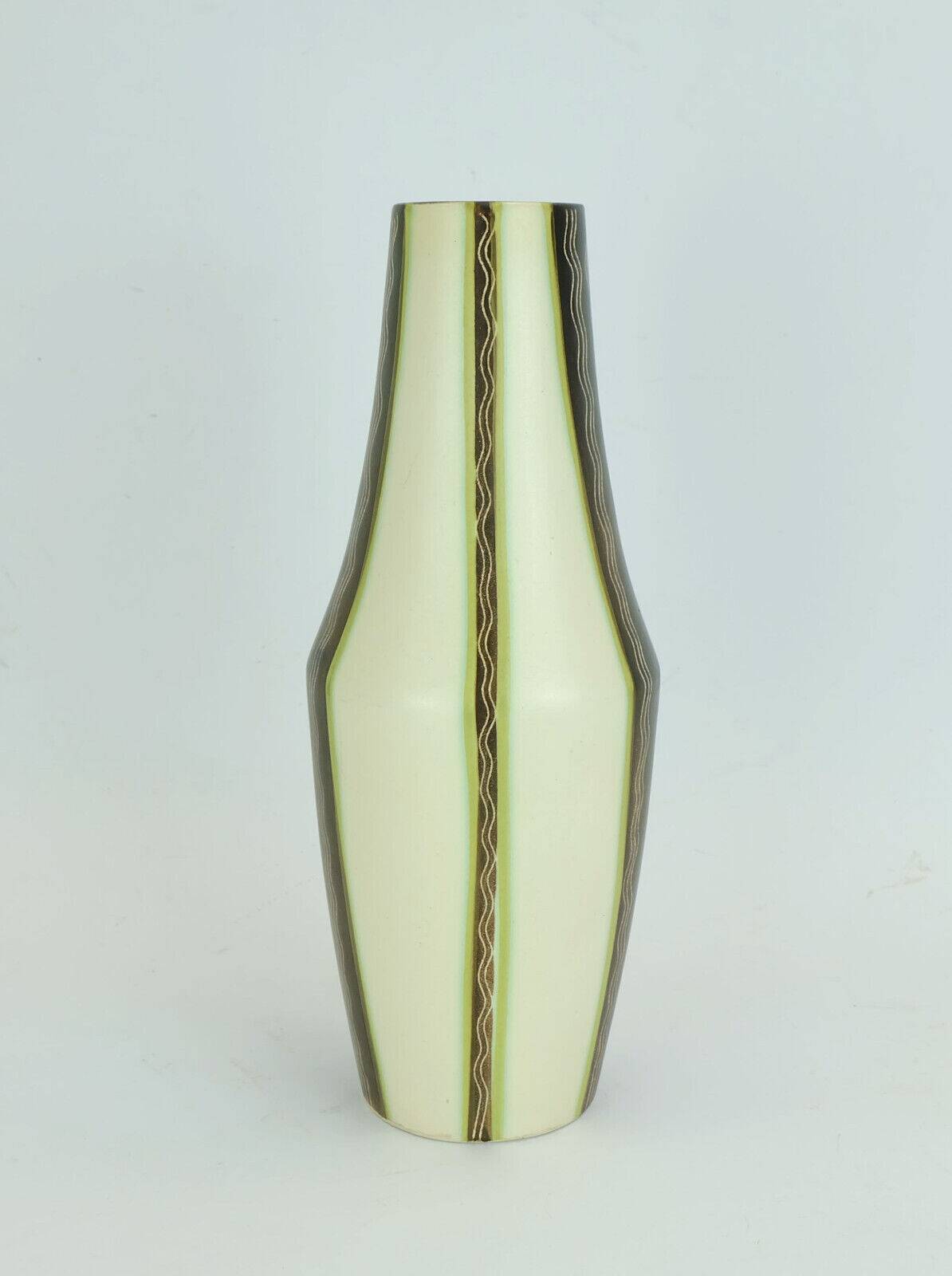 Mid century ceramic vase jug vase model no. 232 beige green brown wave pattern 1950s