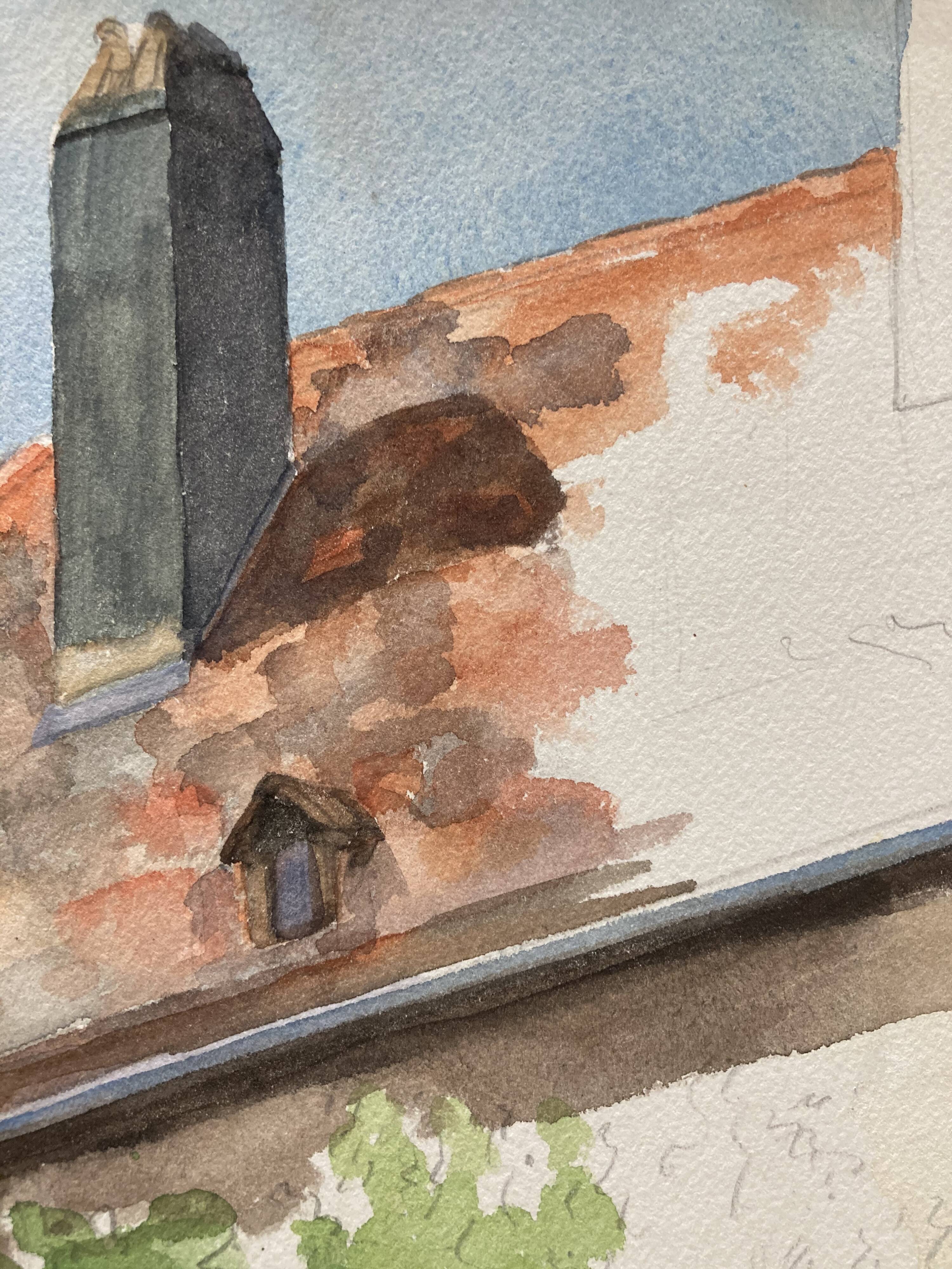 Watercolor landscape old house