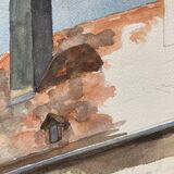Aquarelle paysage demeure ancienne