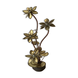 Golden brass flower lamp, Jansen style from the 1970s.