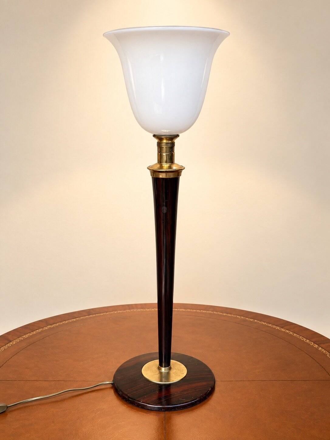 Art Deco table lamp "Mazda" – Faux wood & brass – 1930s