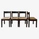 Lot of 4 modernist chairs in solid wood, leather and straw, Italy 1970.
