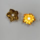 Pair of vintage flower wall lights, gilded metal, France, 1970.