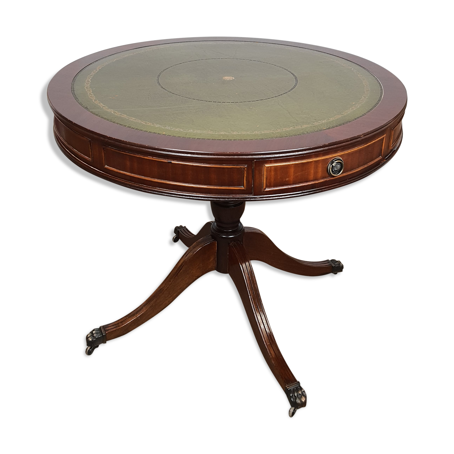 English game table leather tray and lion foot