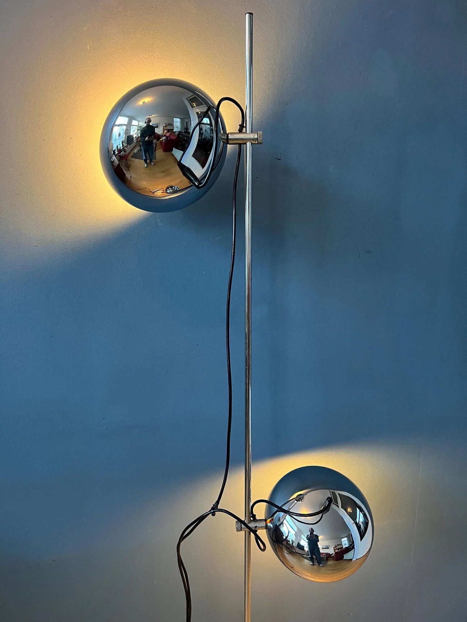 70s mid-century chrome Herda eyeball floor lamp