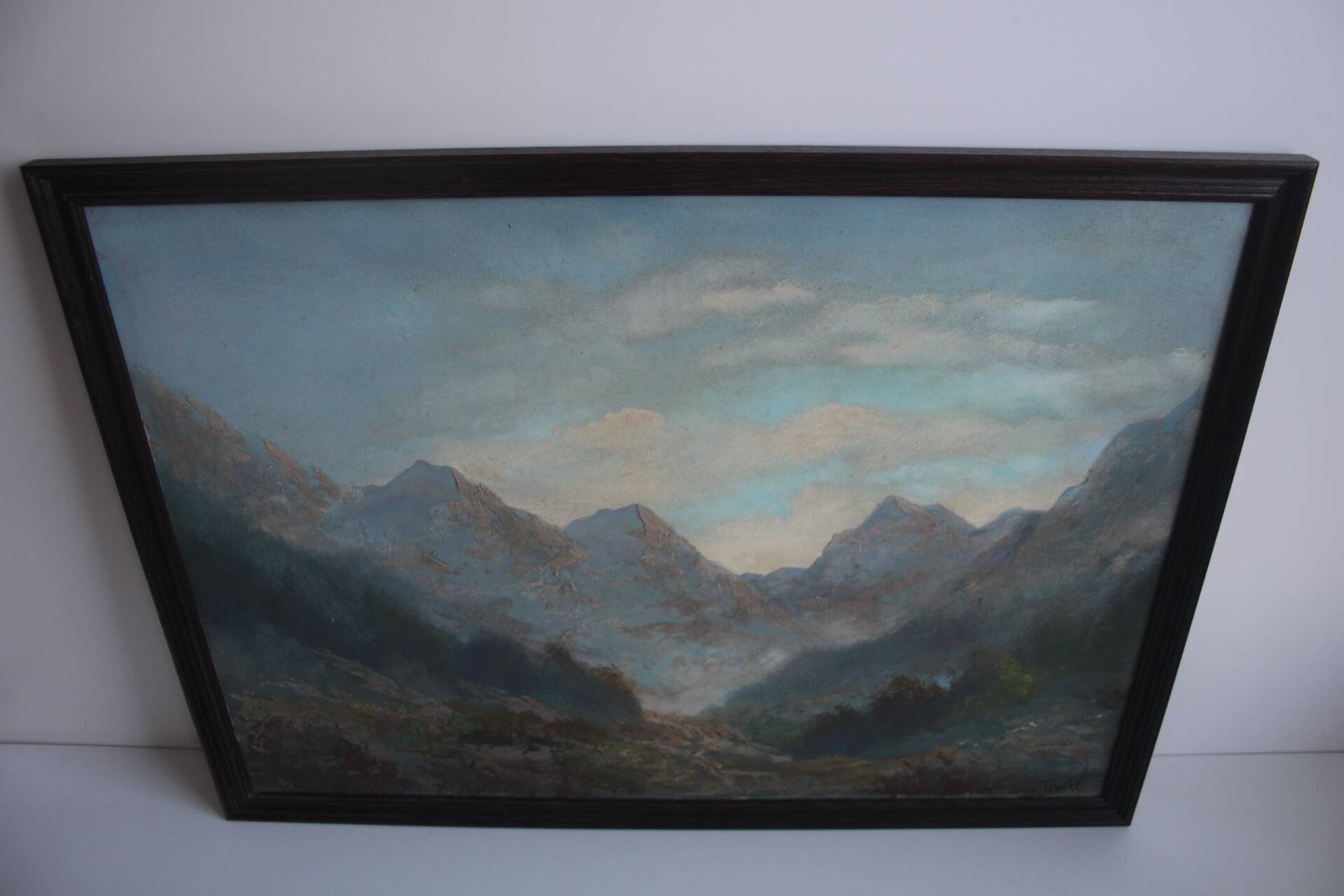 Hand painted painting, oil on fiberboard, signed, Czechoslovakia, 1960's.