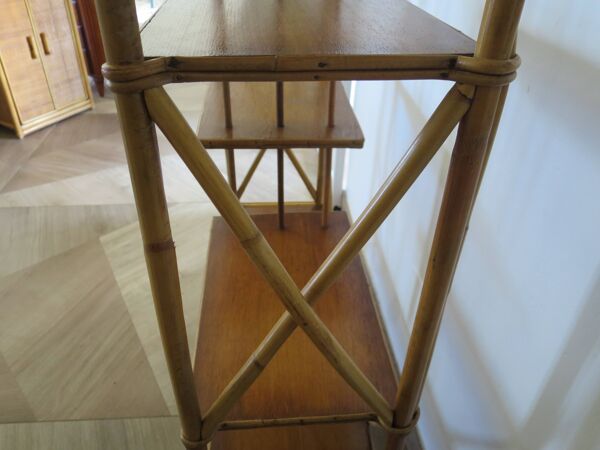 vintage -étagère-bibliotheque-bibus-asymétrique-bambou-bois-rotin-années 60