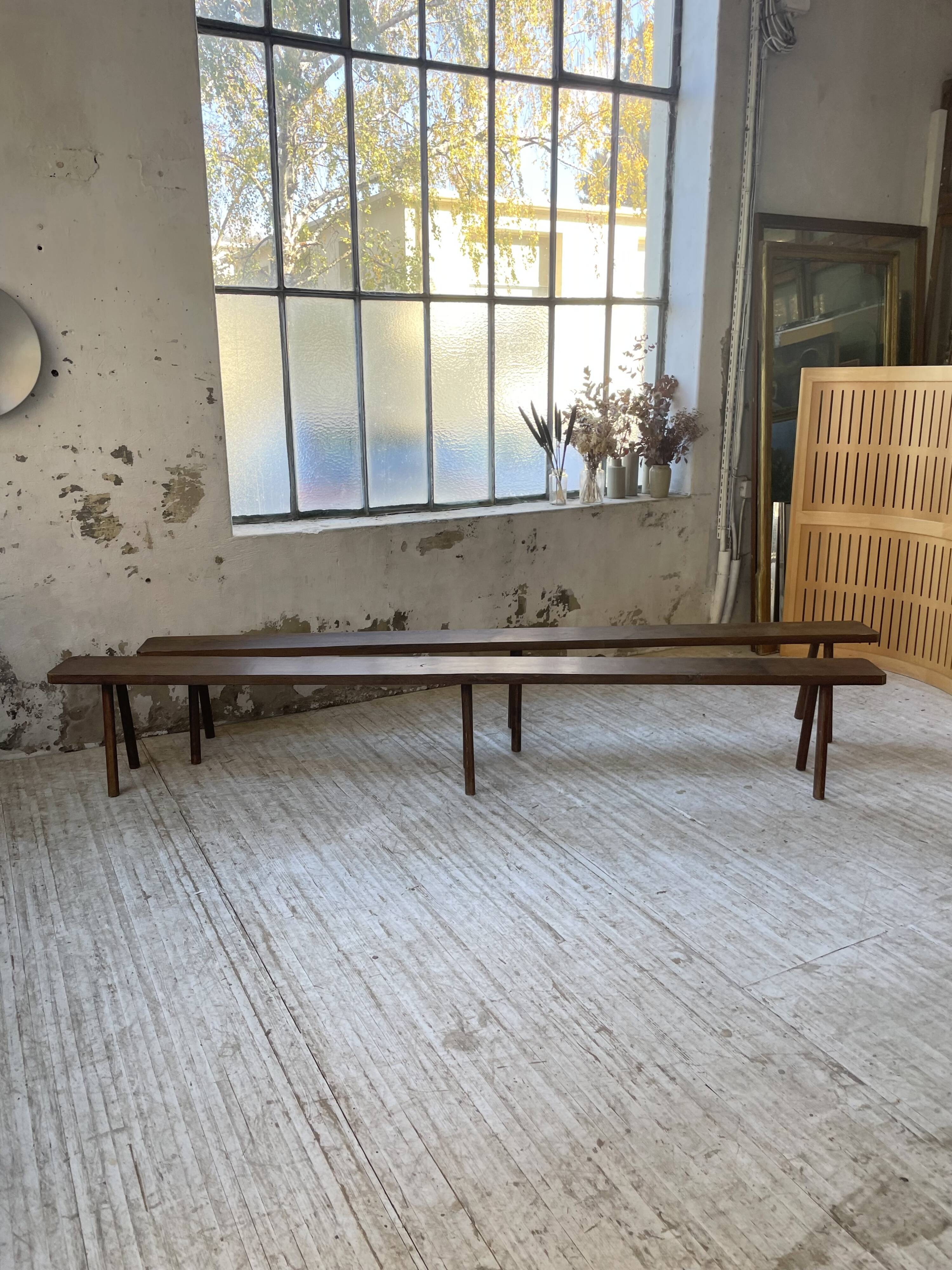 Pair of 3m solid oak farmhouse benches