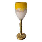 bronze lamp 1930 with its glass paste tulip signed Croismare (by the Muller brothers) 34x10