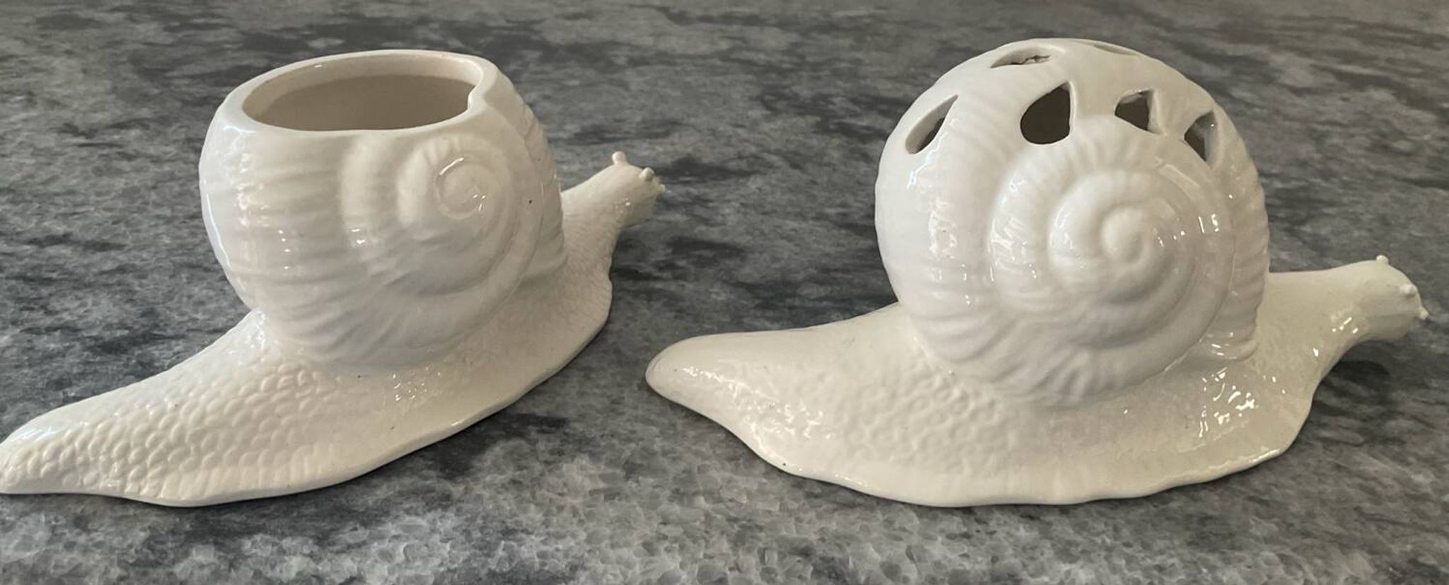 Pair of vintage Italian ceramic flowers and snails