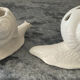 Pair of vintage Italian ceramic flowers and snails