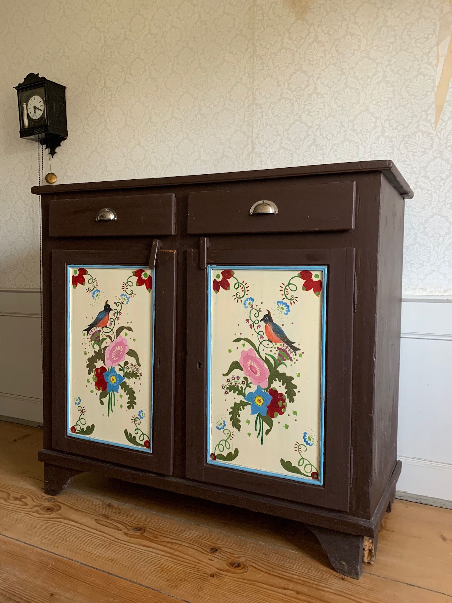 Old Farmers Cabinet painted with floral motives