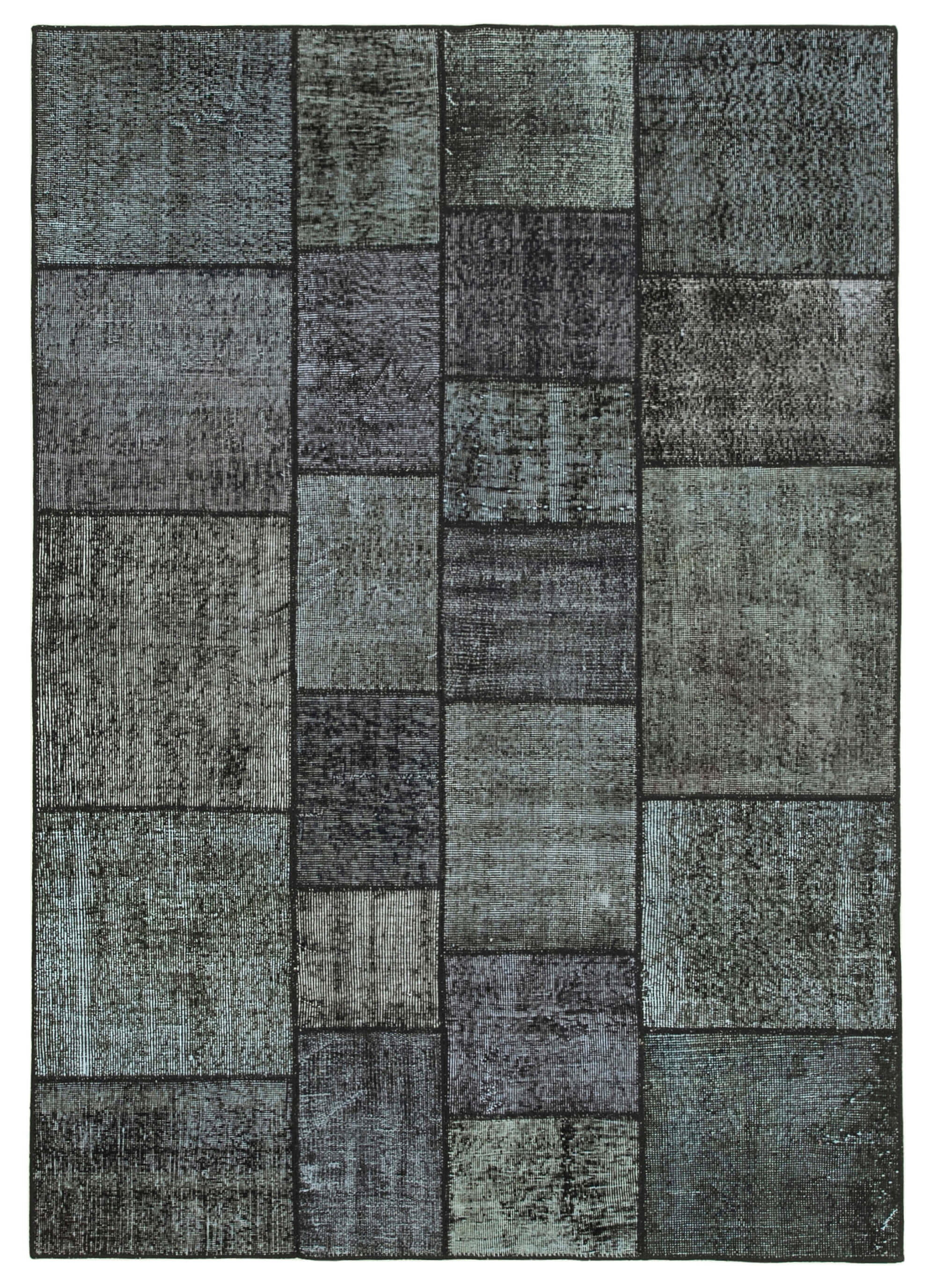 Hand-knotted turkish vintage 172 cm x 243 cm black patchwork rug