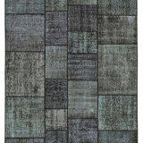 Hand-knotted turkish vintage 172 cm x 243 cm black patchwork rug