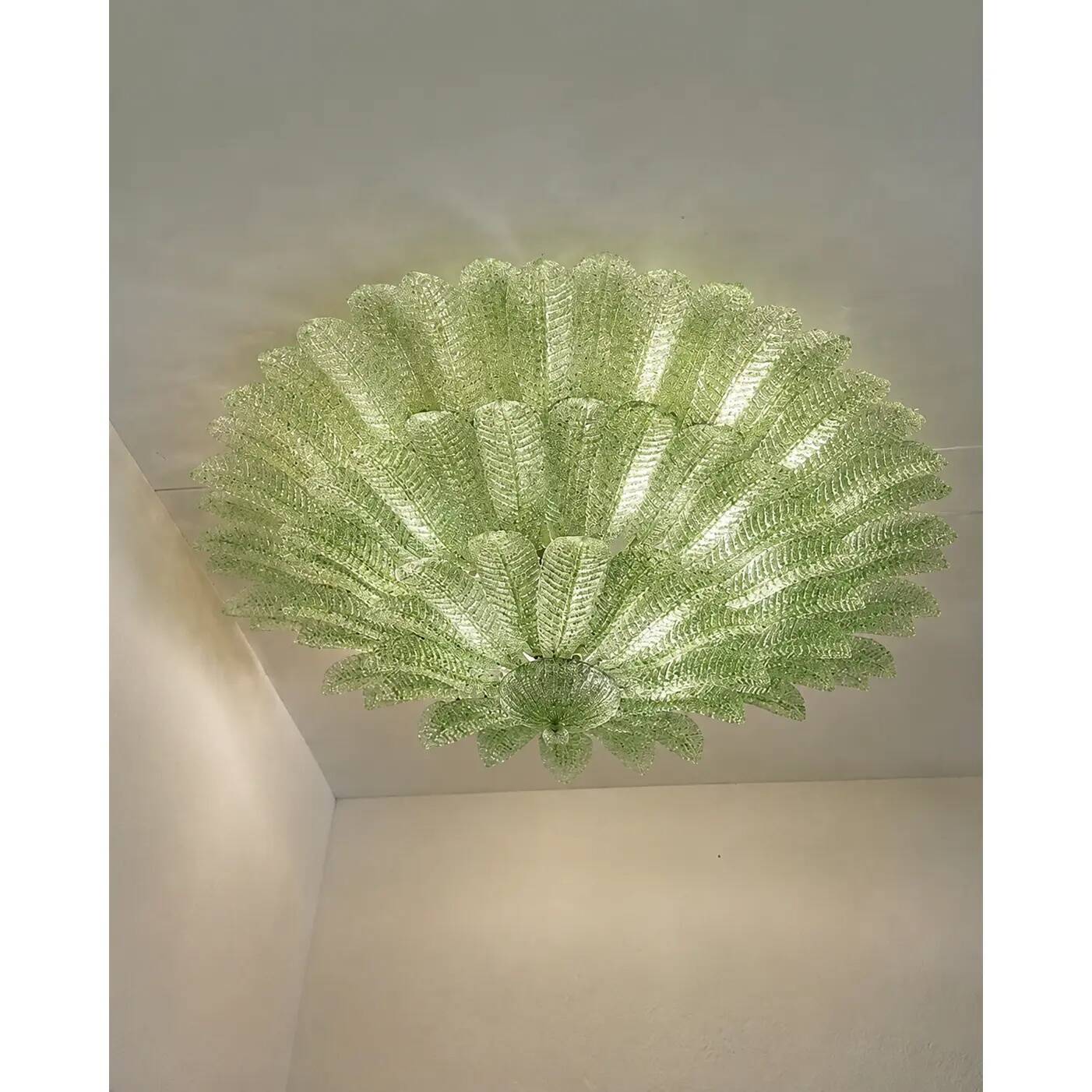 Monumental Imperial Luxury Venetian Green ” Leaves Graniglia” Murano Glass